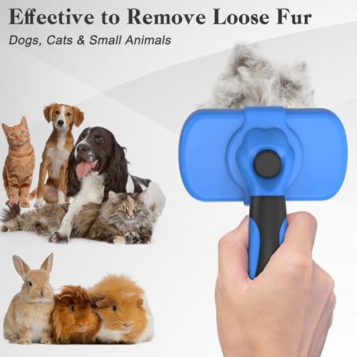 Swihauk Self Cleaning Slicker Brush for Dogs & Cats, Skin Friendly Grooming Cat Brush, Dog Brush for Shedding, Deshedding Brush, Hair Brush Puppy Brush for Haired Dogs, Pet Supplies Accessories, Blue