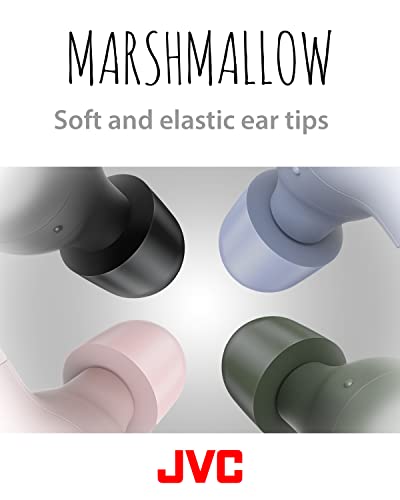 JVC New Marshmallow True Wireless Earbuds Headphones, Long Battery Life (up to 28 Hours), Sound with Neodymium Magnet Driver, Including Memory Foam Earpieces - HAA18TB (Black), Compact