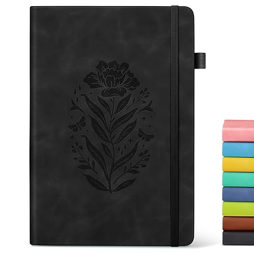 Lined Journal Notebook for Women, A5 Black Hardcover Leather Journals for Writing, 200 Pages Travel Daily Journal,Thick College Ruled Notebook for Work School, Note Taking, Business 5.75'' X 8.38''