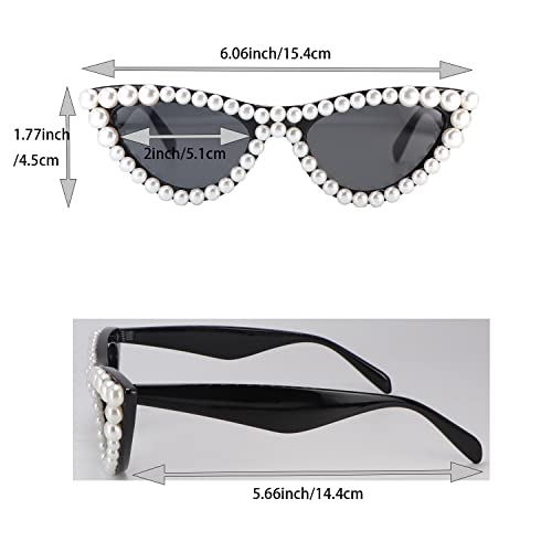FUPRECIOUS Pearl Cat Eye Sunglasses Womens Cute Fashion Trendy Eyewear ((2 Pack) black)