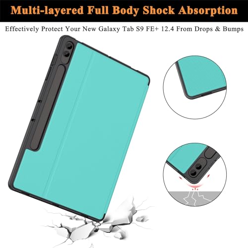 Soke Galaxy Tab S9 Plus/S9 FE+ Plus Case with S Pen Holder[SM-X610/X616B/X810/X816B/X818U]- Shockproof Smart Folio Stand Case, Soft TPU Back Cover for Samsung Galaxy Tablet S9+ 12.4 Inch,Light Blue