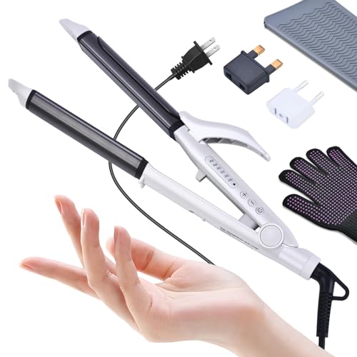 VGR Travel Curling Iron, 110~250V Dual Voltage with European Plug Adapter for International Travel, Europe Travel Essentials for Women, 2 in 1 Flat Iron and Curling Iron