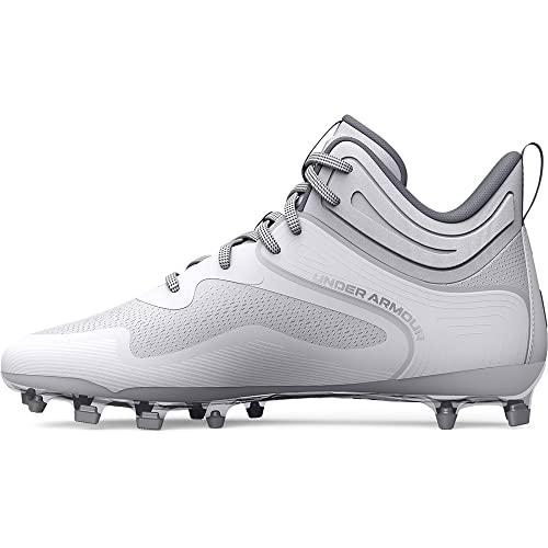 Under Armour Men's Command Mid Lacrosse MT TPU Cleat, (100) White/White/White, 13