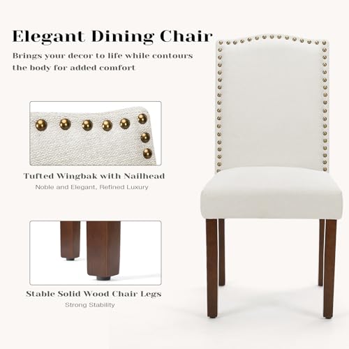 Sweetcrispy Dining Chairs Set of 2, Upholstered Leather Kitchen Room Chairs Mid Century Modern High-End Dining Room Side Chairs with Nailhead Trim and Wood Legs for Bedroom, Living Room, Brown