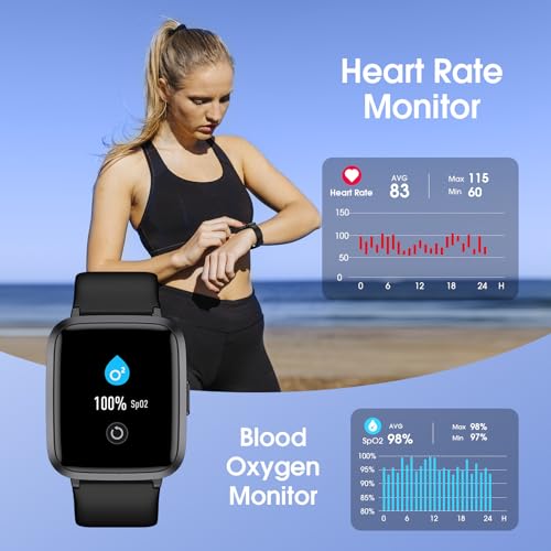 LIVIKEY Smart Watch for Men Women, Fitness Tracker with Heart Rate Monitor, Blood Oxygen, Blood Pressure, Sleep Monitor, 50 Meters Waterproof Smartwatch with Pedometer for iOS and Android Phones