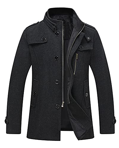 wantdo Men's Stylish Double Breasted Wool Blended Pea Coat with Belt Pure Grey M
