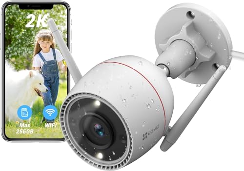 EZVIZ 2K Outdoor Camera for Home Security, WiFi Surveillance Camera Outside with Color Night Vision, No Subscription with Two-Way Talk, Motion Detection, IP67, Alexa/Google, 256 SD | C3TN 3MP