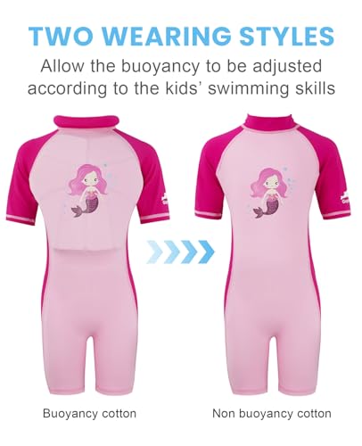 Gogokids Floatation Swimsuit for Boys Girls with Adjustable Buoyancy, Kids One Piece Swimwear Float Suit for Swimming Trainer, Toddler Bathing Suit Rash Guard Back Zipper with Arm Floaties