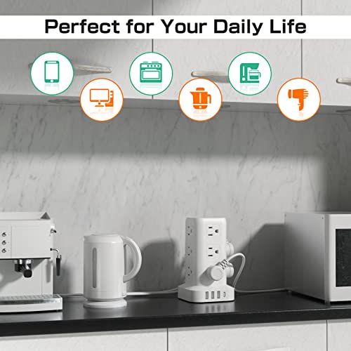 Tower Surge Protector Power Strip with 12 Outlets 4 USB (1 USB C), 6.5Feet Extension Cord with Multiple Outlets, Charging Station, Power Strip Tower, Office Desk Supplies