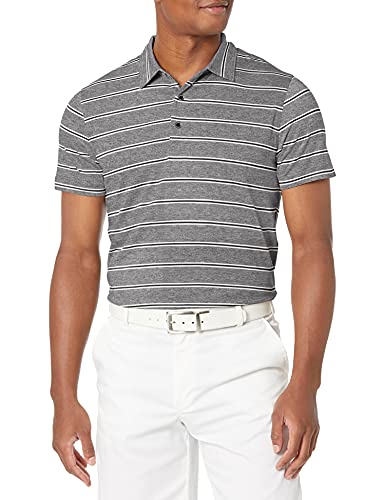 Cutter & Buck Men's Drytec UPF 50+ Forge Heather Stripe Tailored Fit Polo Shirt, Black, Small