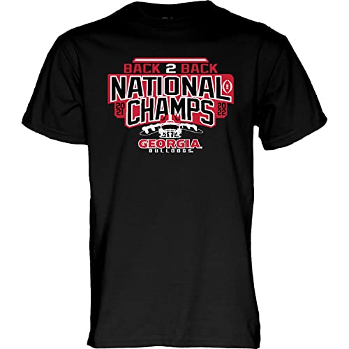 Blue 84 Men's Standard NCAA Officially Licensed Georgia Bulldogs National Champs T-Shirt 2022-2023 Repeat, Black