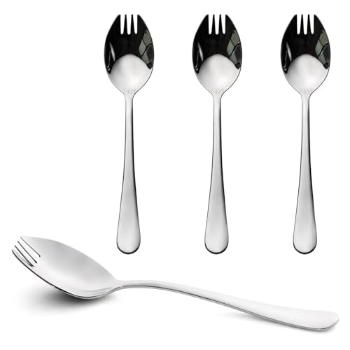 Alata Sporks, 4-Pack Food-grade Stainless Steel Sporks, 7.4 Inches Long Handle Salad Forks For Dessert, Ice Cream, Salad, Soup, Noodle, Spaghetti, Dishwasher Safe