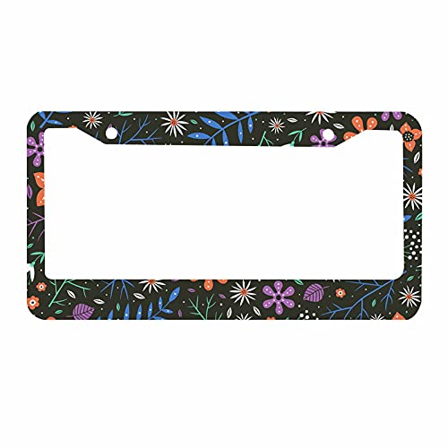 Nicokee Decorative License Plate Frame Sugar Skull and Flower Car Tag Cover Aluminum Auto License Plate Holder for Men Women