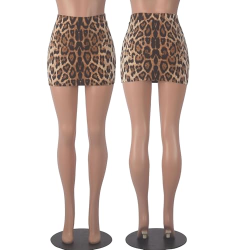 Leopard Cheetah Skirt with Shorts, Sexy Night Club High Waist Elastic Leopard Print Bodycon Mini Skirts for Women (2857 Small Yellow Leopard L)