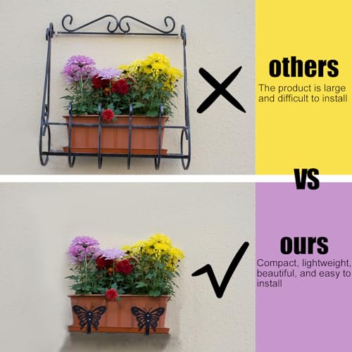 HLC Window Box Brackets 4 Pack, Flower Planter Box Brackets for Railing Planter with Butterfly, Brackets for Window Boxes with Adjustable Bottom (Front to Back) 6 to 12 Inches