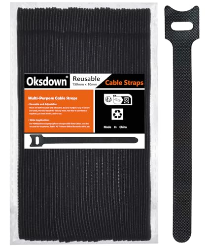 Oksdown Cable Tie Reusable Black 50 Pack Straps Adjustable Releasable Extension Hook and Loop Tidy Wraps for Headphones HDMI Ethernet Printers Laptops USB Data Cables