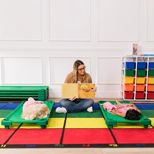 ECR4Kids Stackable Kiddie Cot, Ready-to-Assemble, Standard Size, Classroom Furniture, Green, 6-Pack
