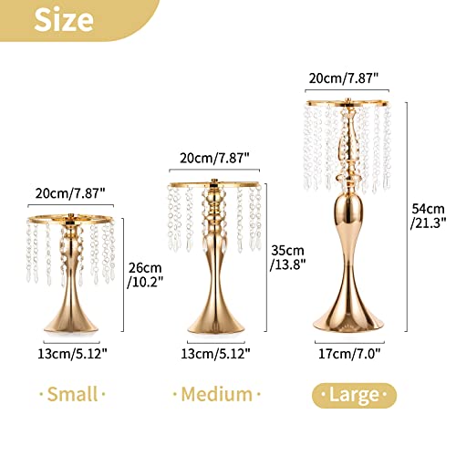 2 Pcs 21.3 inches Tall Crystal Flower Stand Wedding Road Lead Flowers Holders Centerpiece Metal Chandelier for Reception Tables Supplies