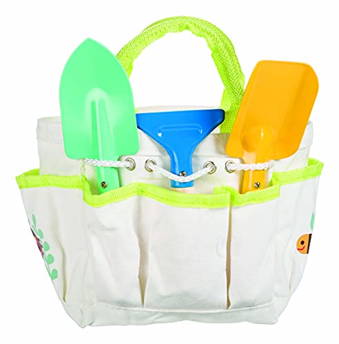 Beetle & Bee Kids Garden Tote Kit – Durable, Easy-to-Clean Gardening Tools Set - Includes Canvas Tote Bag, Hand Rake, Shovel & Trowel - Perfect Toddler Gardening Set