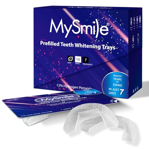 MySmile Prefilled Teeth Whitening Kit for Sensitive Teeth, 12% Hydrogen Peroxide Teeth Whitening Gel Trays, One-Step Fast Teeth Whitener, Help Remove 20 Years of Stains, 14 Trays -7 Day Treatments.