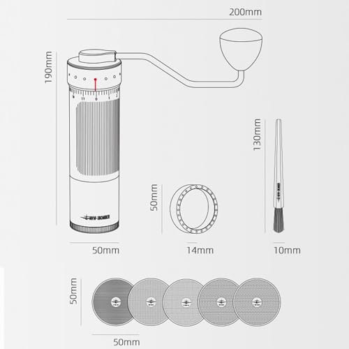 MHW-3BOMBERR R3 Manual Coffee Grinder with External Adjustable Espresso Bean Hand Mill with 5 screens for Removing Fines 20g Magnetic Powder Bin Includes Cleaning Brush G5847B