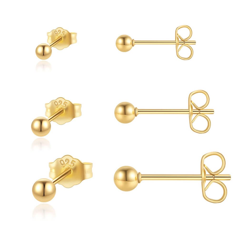 Renkovte HandmadBall Stud Earrings Set for Multiple Piercings,Minimalist 2mm 3mm 4mm Ball Earrings for Helix Tragus Cartilage Piercing for Women Girls Hypoallergenic (2mm/3mm/4mm Ball, Gold Color)