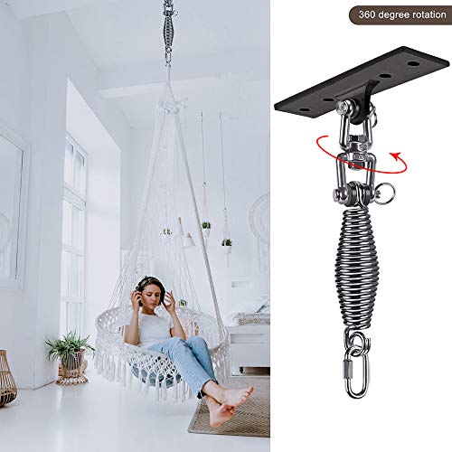 Dolibest Hanging Kits Hammock Chair Hardware, Heavy Duty Swing Hanger with Spring (6MM) for Indoor Outdoor Playground Hanging Chair Hammock Chair Punching Bags, 4 Screws, 4 Expansion Screws