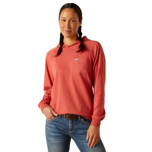 Ariat Women's Rebar Cotton Strong Hooded T-Shirt, Mineral Red, X-Small