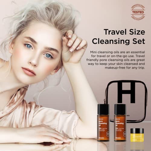 Hanskin BHA Pore Cleansing Oil and PHA Cleansing Balm, Sample Trial Size, Travel Size Mini Makeup Remover Set, Gentle Blackhead Cleanser for Combination and Oily Skin [30 ml/Pack of 2] + [8g/PHA Balm]