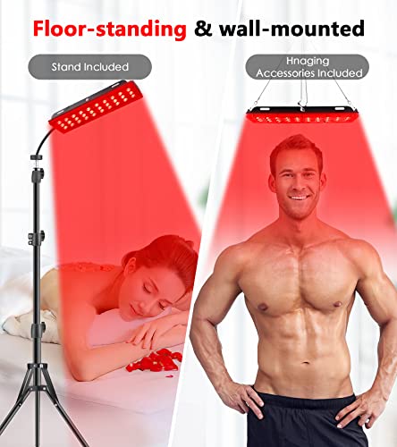 Red Light Therapy Lamp, Infrared Light Therapy with Stand - 660nm Redlight and 850nm Near Infrared Light Device for Body Pain Relief Skin Care (Dual Lamps, Black)