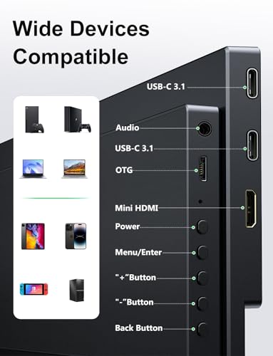 MAGICRAVEN Portable Monitor 14 inch 2160 * 1440P IPS Laptop Monitor, Dual USB C HDMI Second Computer Screen, Gaming Display with 2 Speakers, Travel Monitor for Laptop PS4/5 PC Phone Xbox Switch