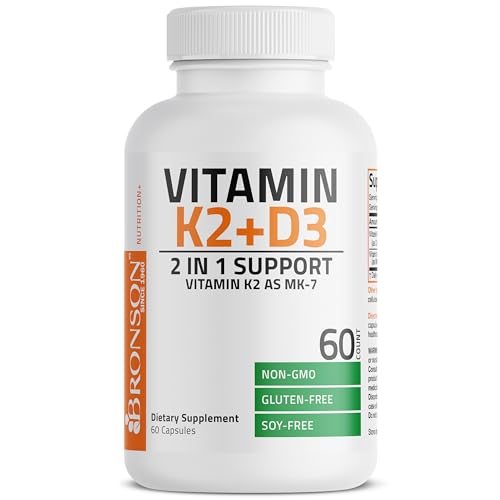 Bronson Vitamin K2 (MK7) with D3 Supplement Non-GMO Formula 5000 IU Vitamin D3 & 90 mcg Vitamin K2 MK-7 Easy to Swallow Vitamin D & K Complex, 60 Capsules