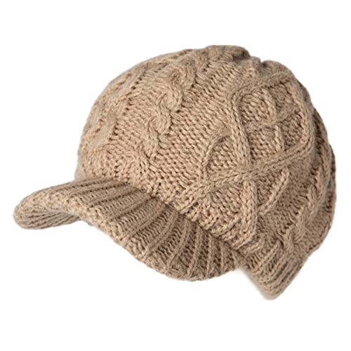 Comhats Womens Winter Newsboy Beanies Hats with Brim Knitted Visor Crochet Caps Wool Bill Warm Ski Casual Stocking Gift Beige