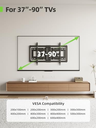 USX MOUNT Low Profile Full Motion TV Wall Mount for 37-90 Inch TV, Ultra Slim TV Mount with Swivel and Tilt, Wall Mount TV Bracket with Articulating Dual Arms, Fits 24inch Studs,Max VESA 600x400mm