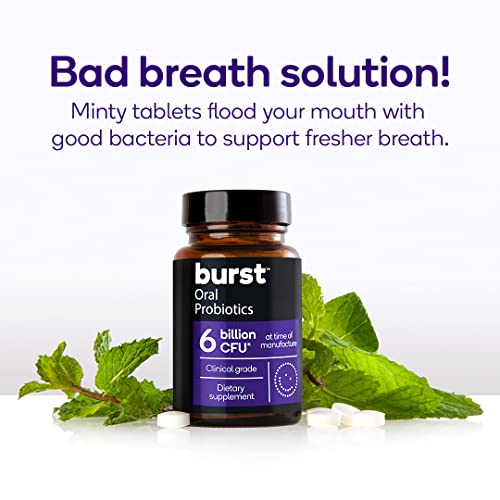 Burst Oral Probiotic - Bad Breath Support for Adults - Chewable Dental Oral Probiotics for Immune Support, Fresh Breath with Blis K12 & M18 - Mint (45 Count)