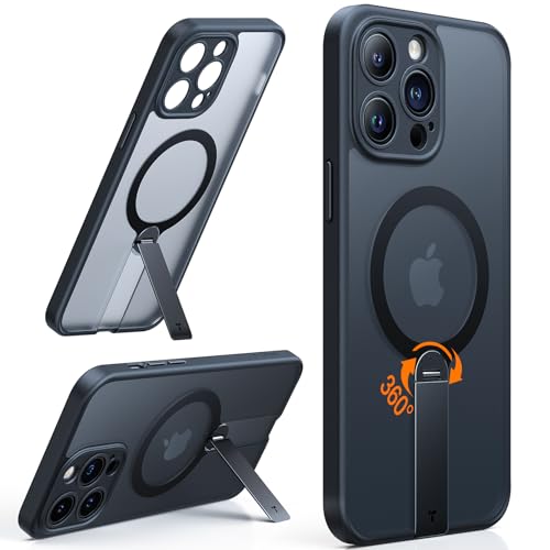 TORRAS Magnetic 360°Rotable Stand Case for iPhone 14 Pro Case, Upgraded [Full Camera Protection][Compatible with MagSafe] [Military Grade Drop Tested] Slim Frosted Case for iPhone 14 Pro Case, Black