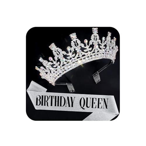 COCIDE Birthday Tiara and Crown for Women, Sash for Girls, Decorations Set, Rhinestone Headband, Crystal Hair Accessories, Party Hair Band, Cake Toppers