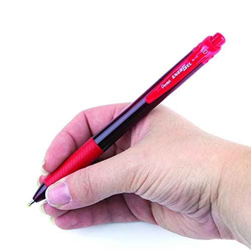 Pentel EnerGel-X Retractable Liquid Gel Pen (1.0mm) Metal Tip, Red Ink, Box of 12 (BL110-B)