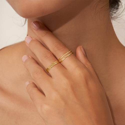 TOBENY Stackable Gold Rings for Women Non Tarnish Trendy 14K Gold Plated Stacking Cubic Zirconia Thin Thumb Ring Set Dainty Promise Wedding Bands Engagement Statement Rings for Women Size 6 7 8 9 10