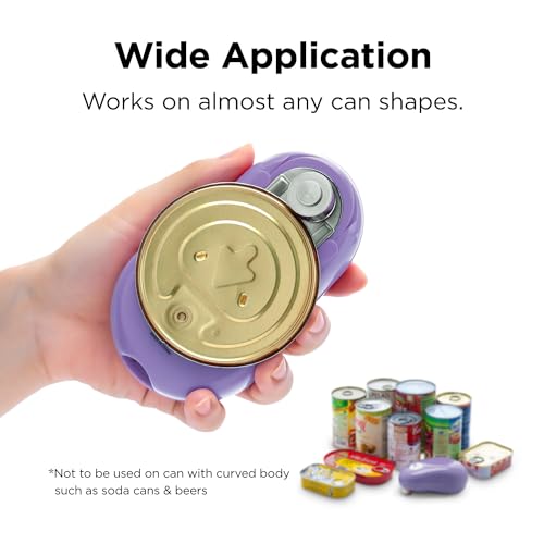 Kitchen Mama One Touch Can Opener: Open Cans with Simple Press of A Button - Auto Stop As Task Completes, Ergonomic, Smooth Edge, Food-Safe, Battery Operated , Electric Can Opener (Purple)