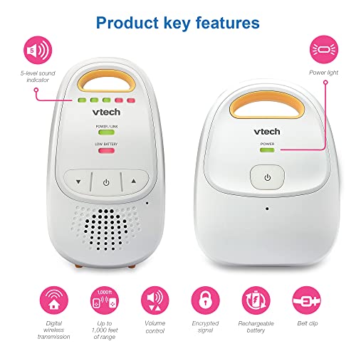 VTech Upgraded Audio Baby Monitor with Rechargeable Battery, Long Range, and Crystal-Clear Sound