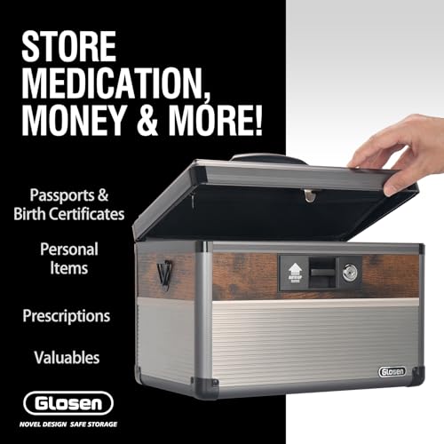 Glosen Medicine Lock Box,locking medicine box, Security Lock Boxes，lock box, First Aid Key Safe Box,Lock Box for Medication