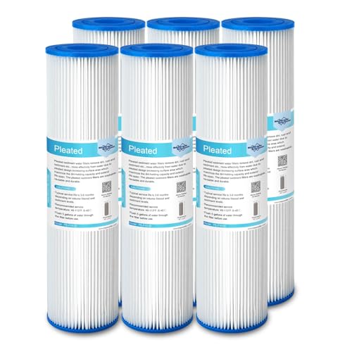 Membrane Solutions 5 Micron Pleated Polyester Sediment Water Filter 10"x2.5" Replacement Cartridge Universal Whole House Pre-Filter Compatible with W50PE, WFPFC3002, SPC-25-1050, FM-50-975 - 4 Pack