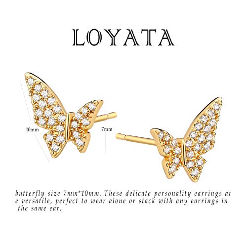 LOYATA Triangle Earrings Gold Ear Jacket Stud Open 14K Gold Plated Dainty Small Simple Hypoallergenic Geometric Jewelry Gift for Women