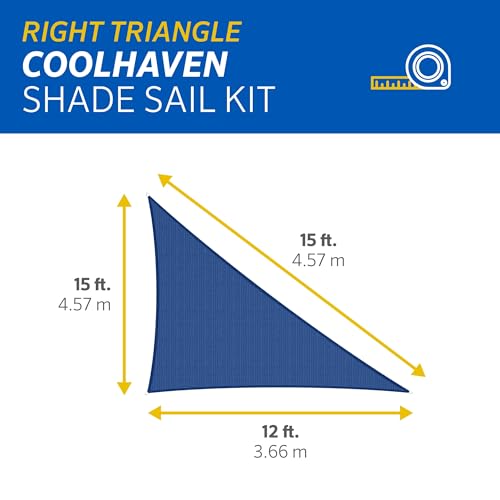 Coolaroo 473983 Coolhaven Shade Sail with Hardware Kit, 15'x12'x9' Right Triangle, Sapphire