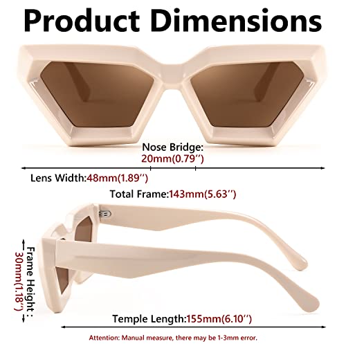 FEISEDY Women Sunglasses, Cateye Square Vintage Glasses for Men, Thick Frame Polygon Sunnies B4079