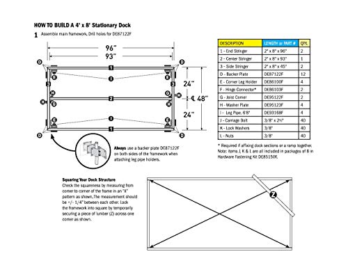 Dock Edge Stationary Dock Hardware Bundle with Leg Pipe Holder and Bottom Pad