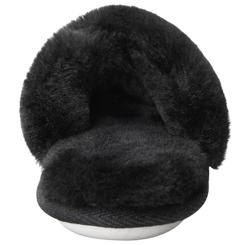 VONMAY Women's Soft Cross Band Slippers Plush Furry Slides Faux Fur Open Toe Comfy Slip On House Shoes, Grey, Size 5-6