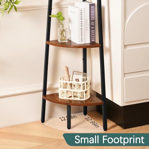 Yoobure 4-Tier Corner Bookshelf with Metal Frame - Ladder Display Shelf for Bedroom and Living Room, Tall Wood Corner Bookcase and Plant Stand