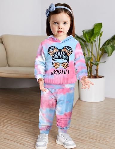 Aulyffo 3t Girl Clothes 4t Girls Outfits Two Piece Tie Dye Toddler Girl Clothes Hooded Pullover Tops + Joggers Sweatpants Fall Winter Sweatsuit Sets Black